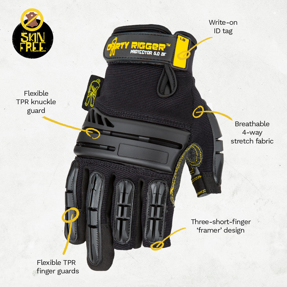 Dirty Rigger Protector 5.0 Framer Glove – Short-Finger Rigger Glove with Goatskin Palm Pads