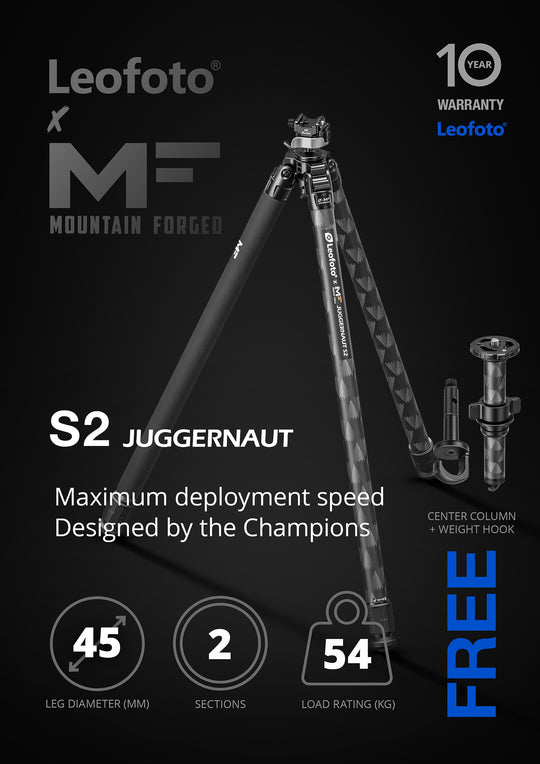 Leofoto X Mountain Forged Juggernaut S2 Carbon Fibre Rifle Sport Tripod Kit