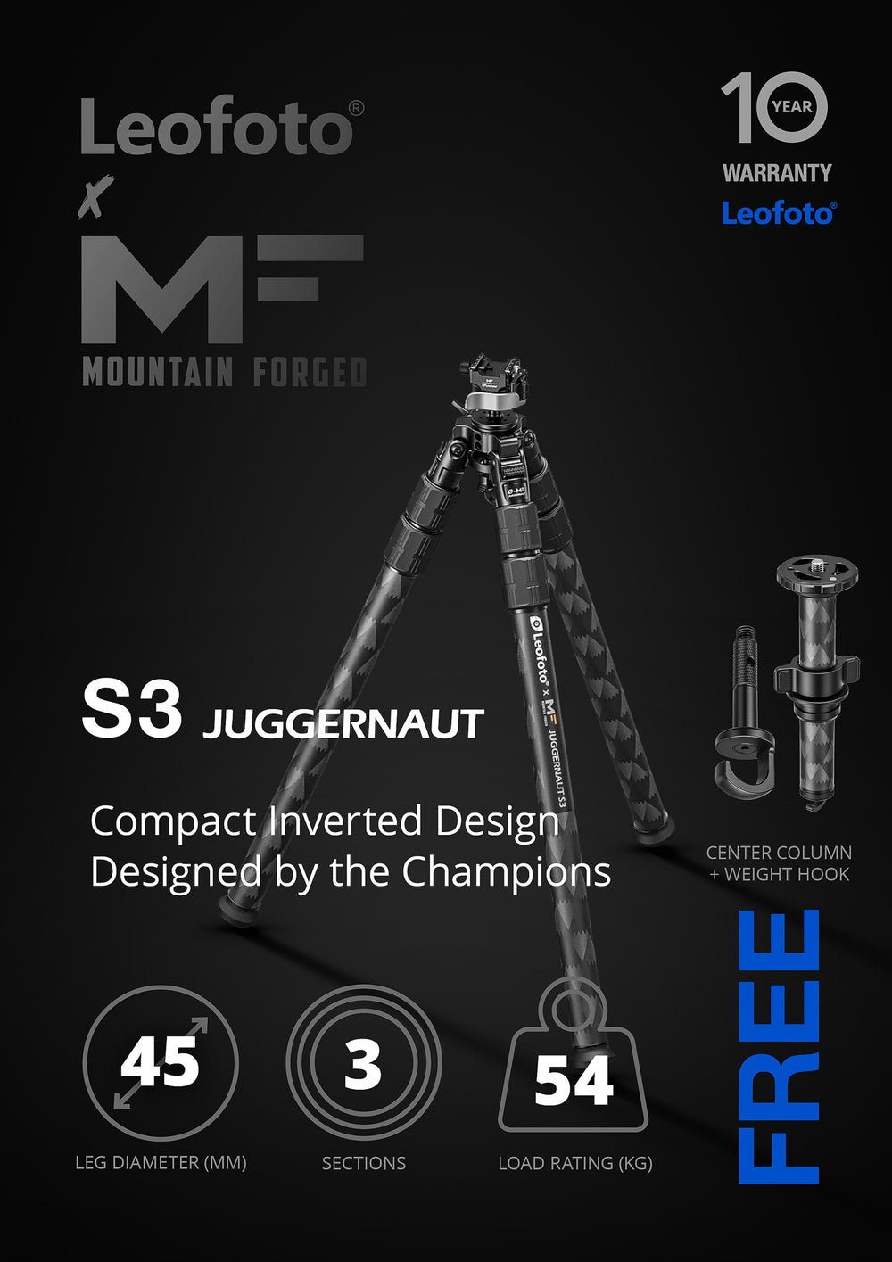 Leofoto X Mountain Forged Juggernaut S3 Carbon Fibre Rifle Sport Tripod Kit