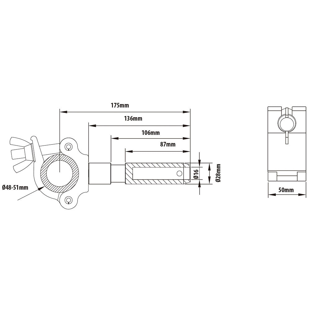 Kupo KCP-834 Big Ben Half Coupler – Barrel Clamp, 28mm Junior Spigot, 48–51mm Pipe