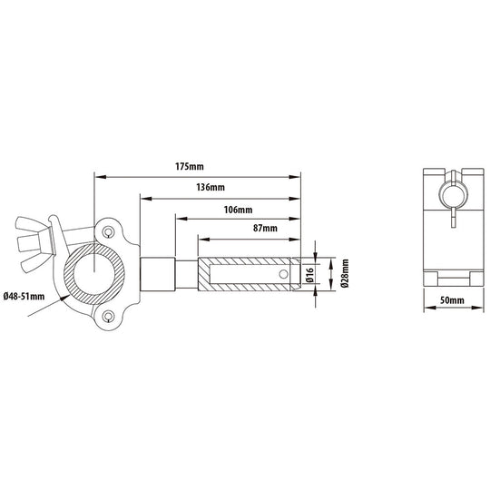 Kupo KCP-834 Big Ben Half Coupler – Barrel Clamp, 28mm Junior Spigot, 48–51mm Pipe