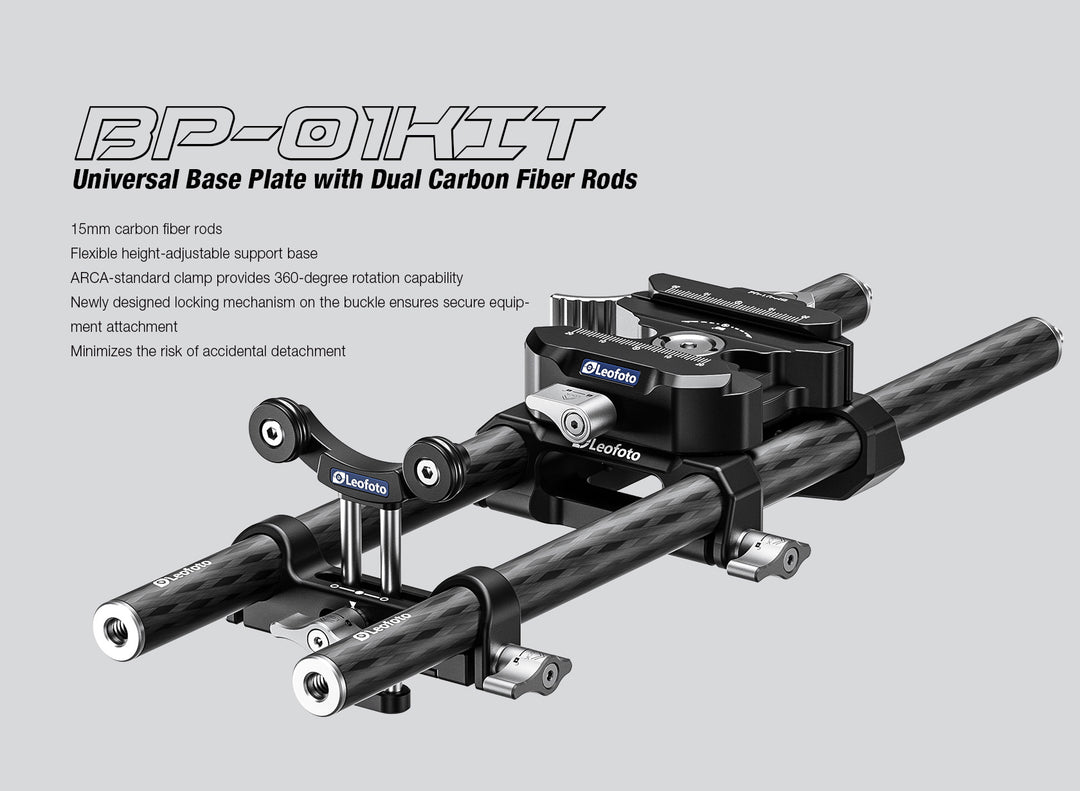 Leofoto BP-01 Universal Base Plate with Dual Carbon Fiber Rods