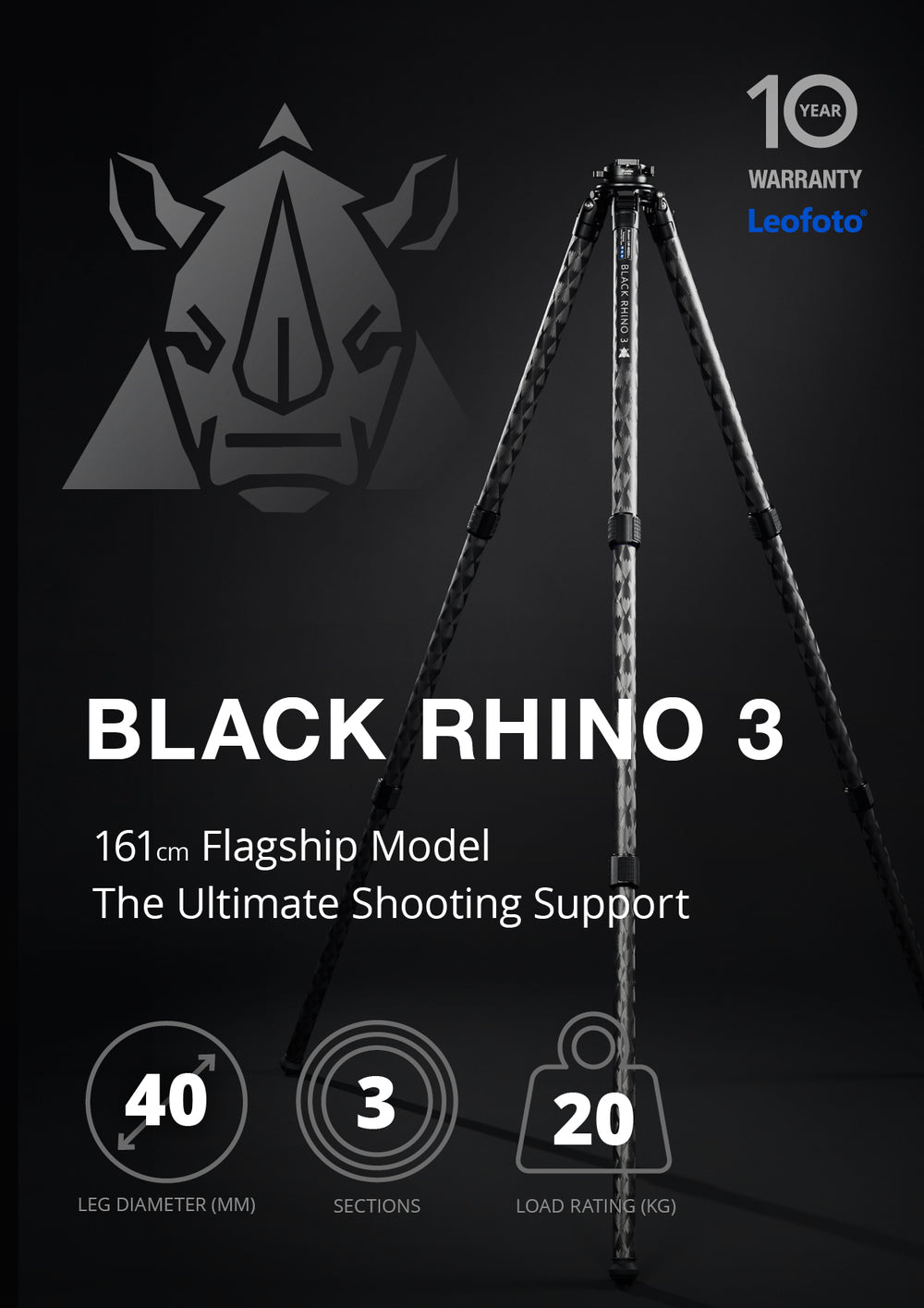 Leofoto Black Rhino 3 Carbon Fiber Rifle Sports Tripod Kit