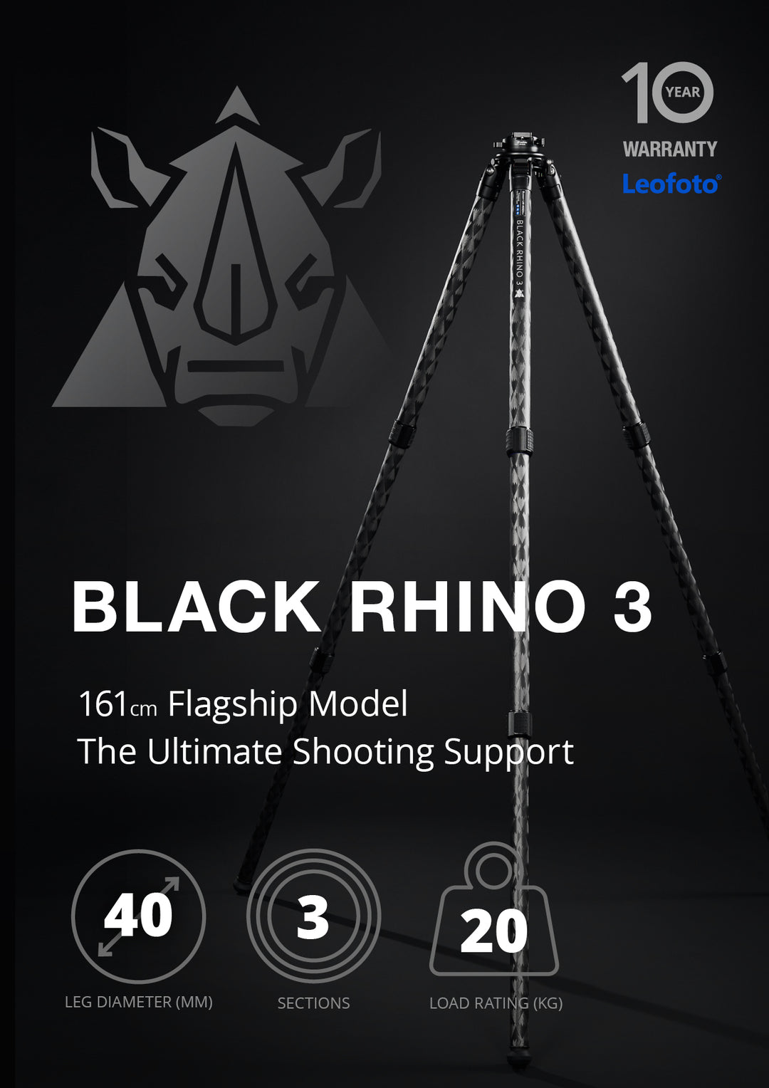 Leofoto Black Rhino 3 Carbon Fiber Rifle Sports Tripod Kit
