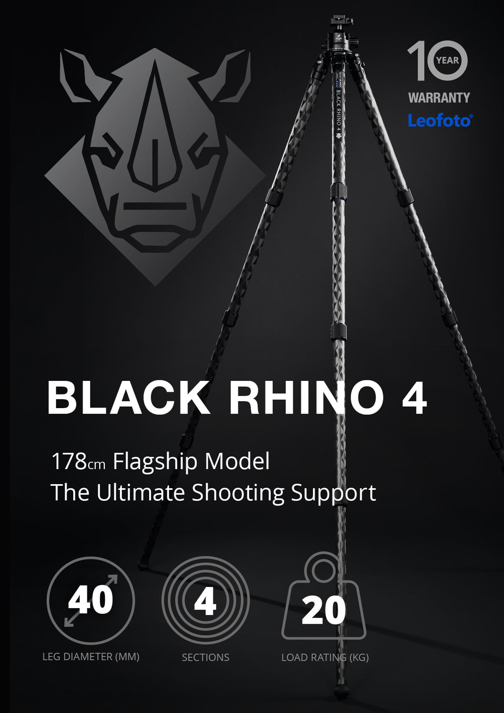 Leofoto Black Rhino 4 Carbon Fiber Rifle Sports Tripod Kit