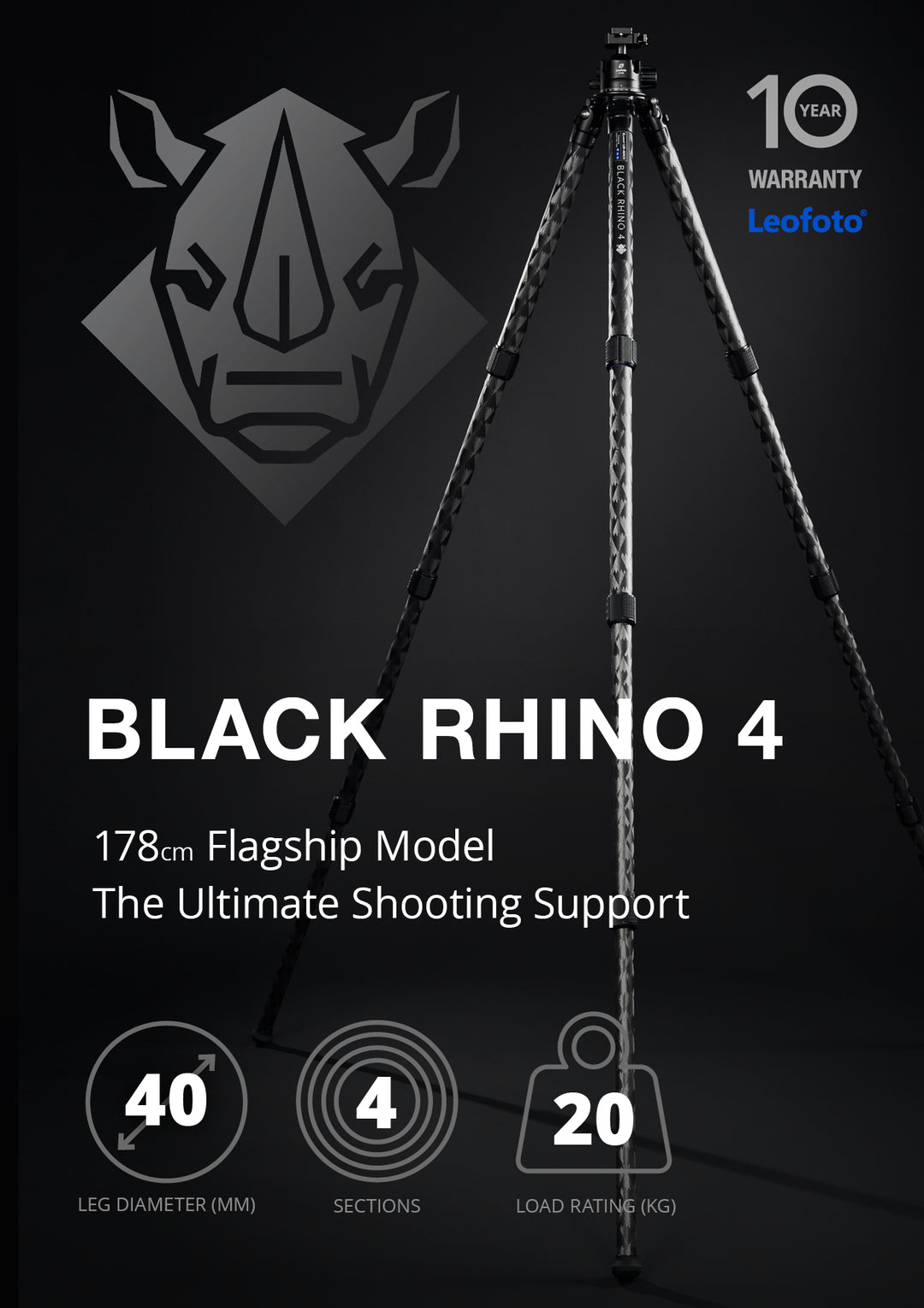 Leofoto Black Rhino 4 Carbon Fiber Rifle Sports Tripod Kit