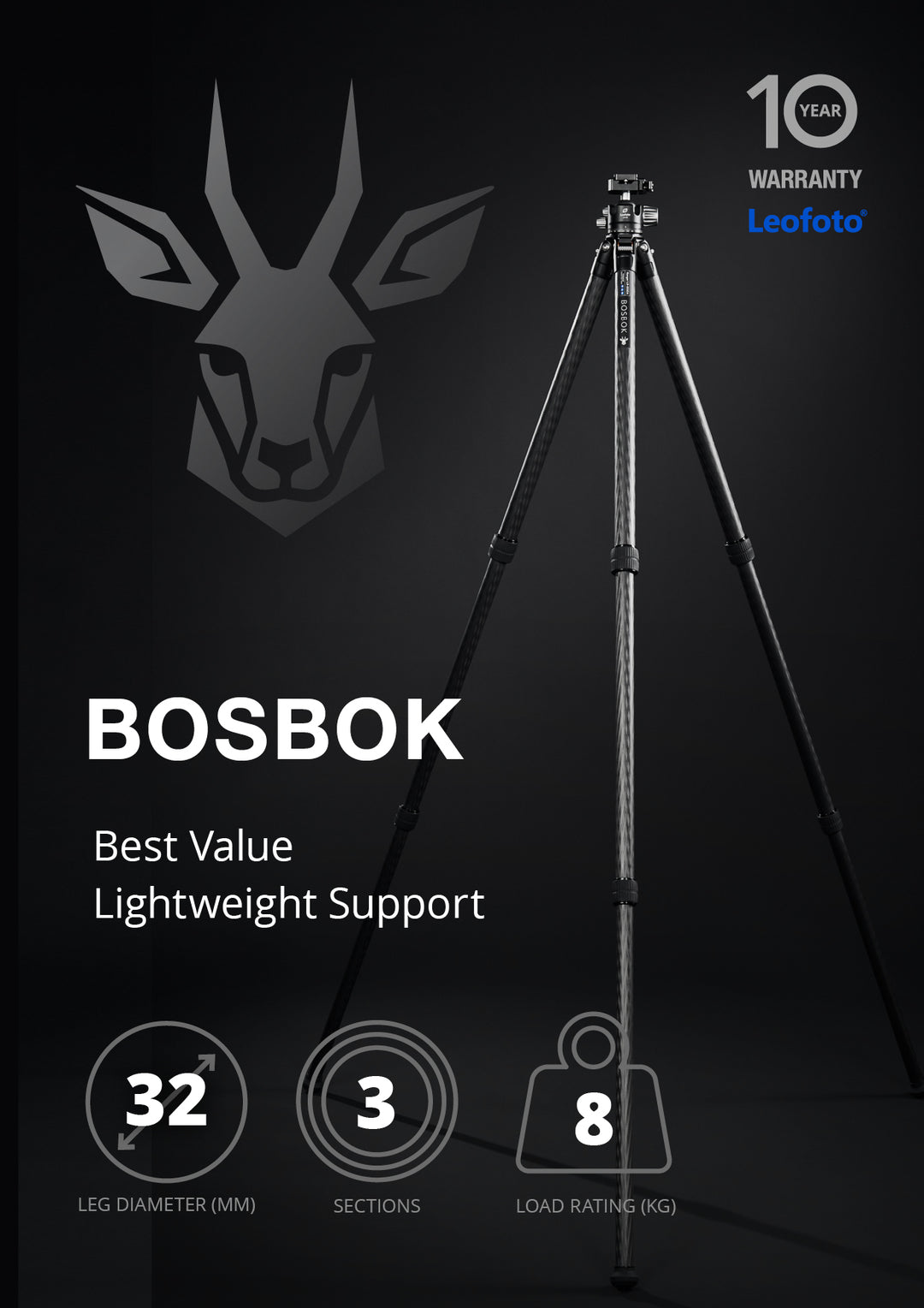 Leofoto Bosbok Carbon Fiber Rifle Sports Tripod Kit
