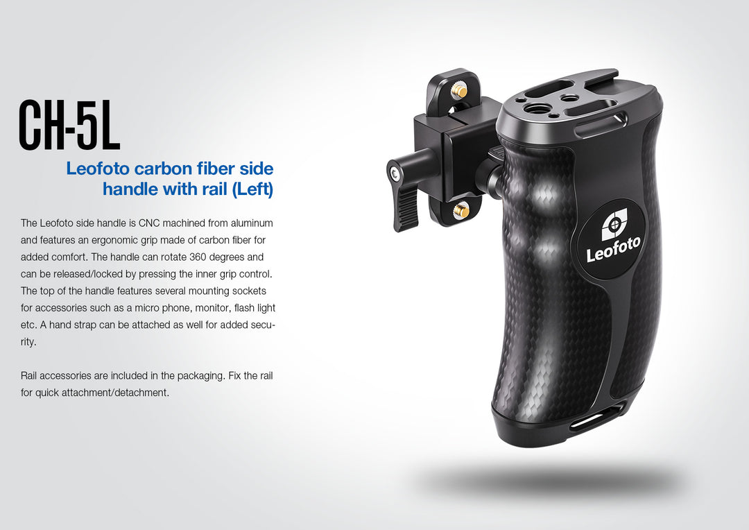 Leofoto CH-5L &amp; CH-5R Carbon Fiber side handle with rail