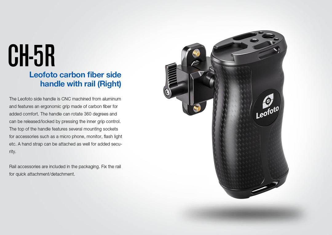 Leofoto CH-5L &amp; CH-5R Carbon Fiber side handle with rail