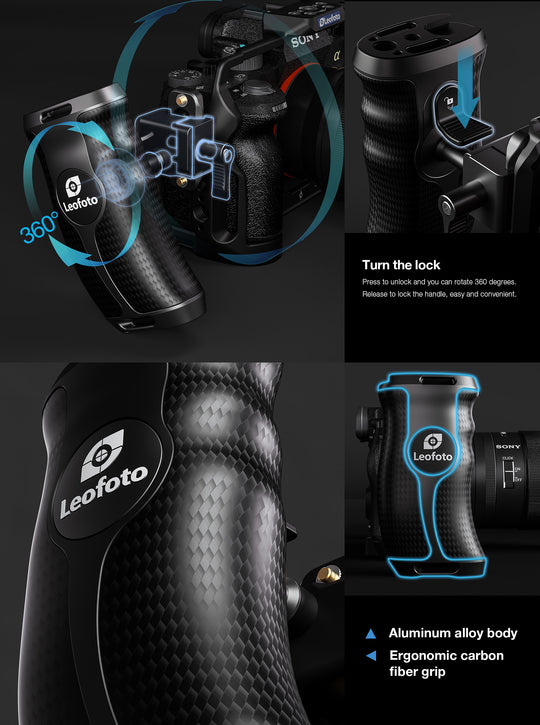 Leofoto CH-5L &amp; CH-5R Carbon Fiber side handle with rail
