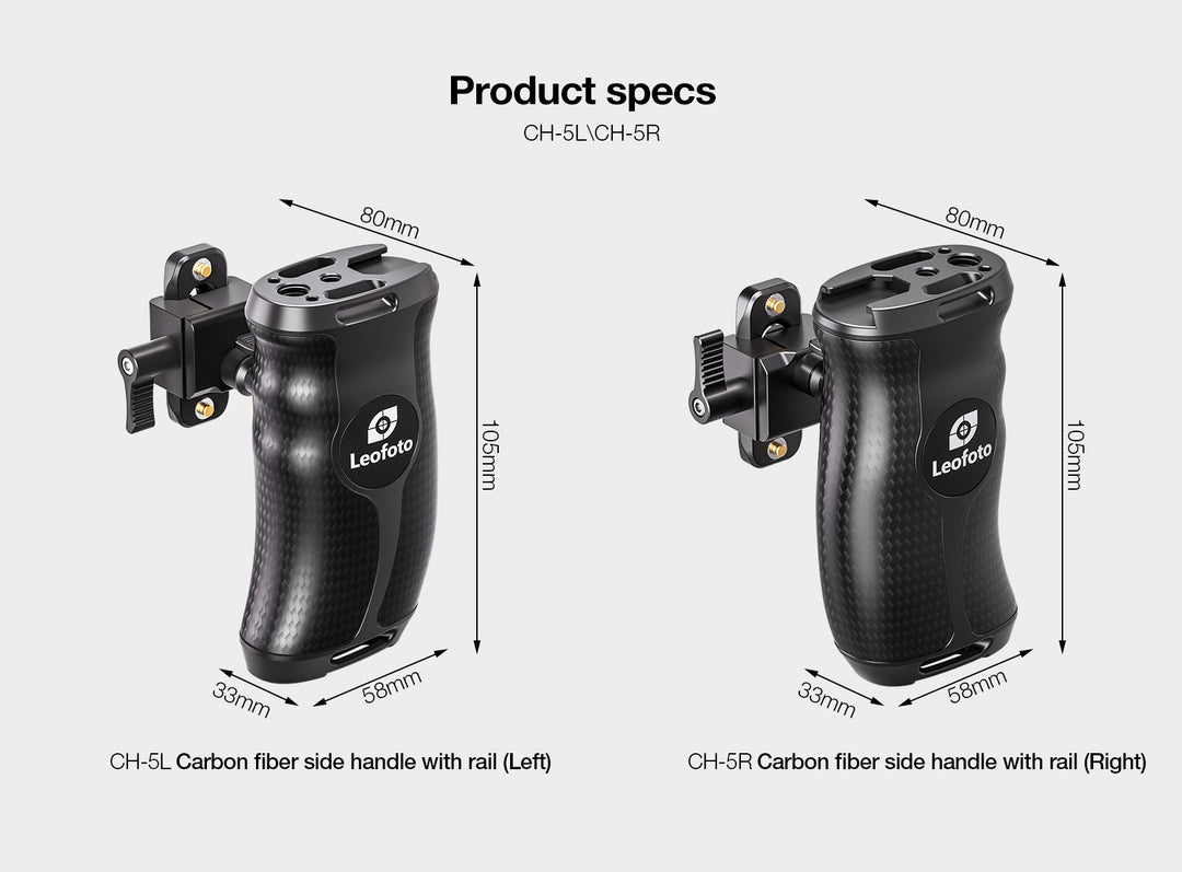Leofoto CH-5L &amp; CH-5R Carbon Fiber side handle with rail