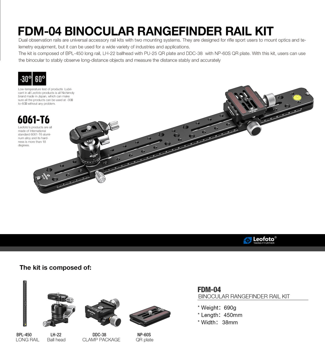 Leofoto FDM-04 Binocular Rangefinder Rail Kit