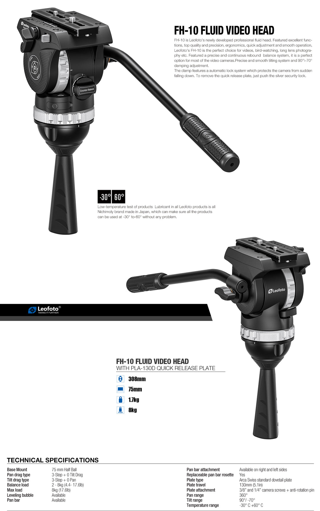 Leofoto FH-10 Professional Fluid Video Head