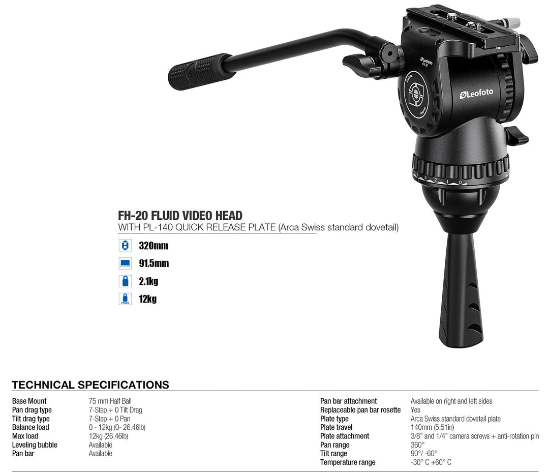 Leofoto FH-20 Professional Fluid Video Head