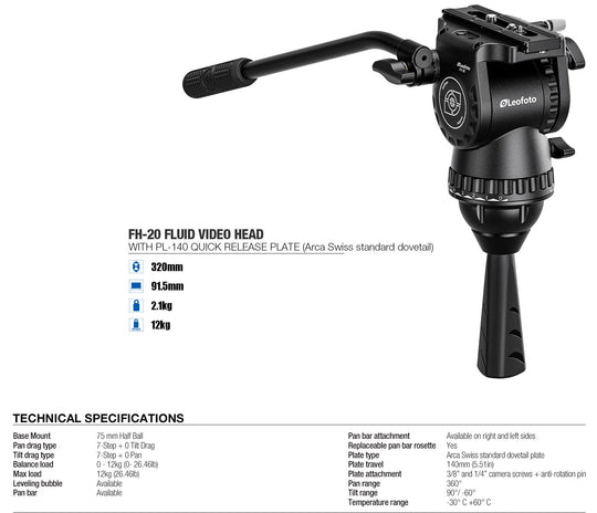 Leofoto FH-20 Professional Fluid Video Head