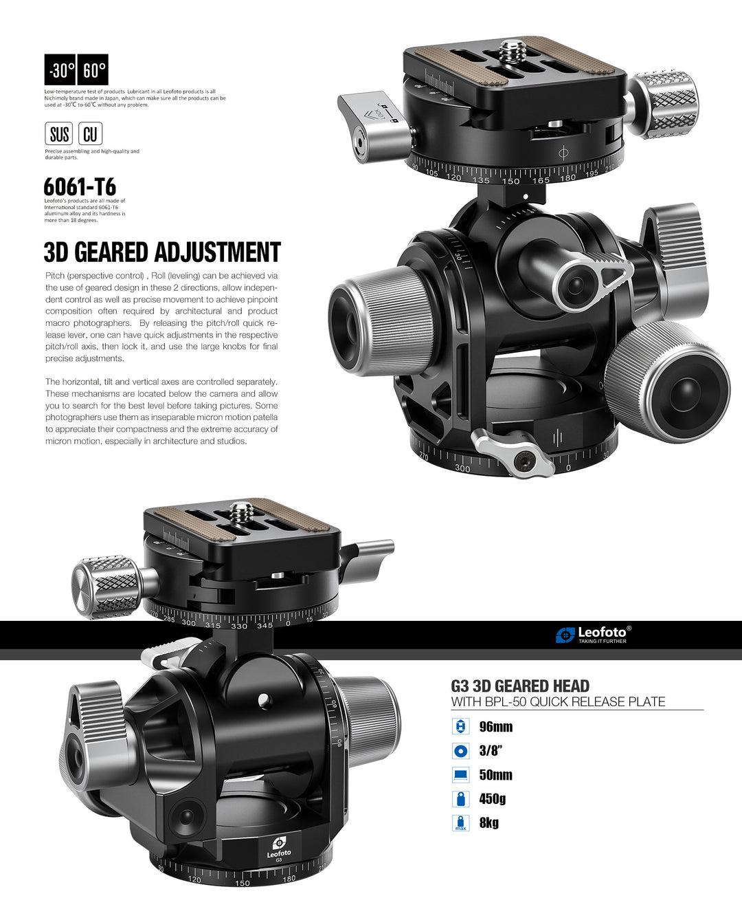 Leofoto G3 Geared Tripod Head