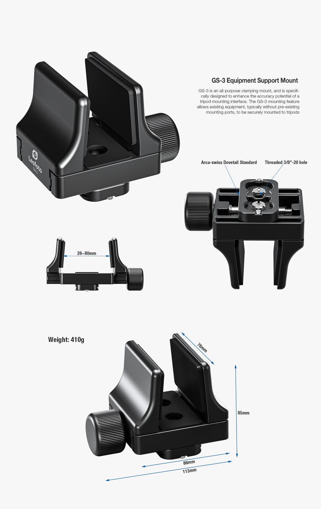 Leofoto GS-3 Universal Rifle Mount / Hog Saddle