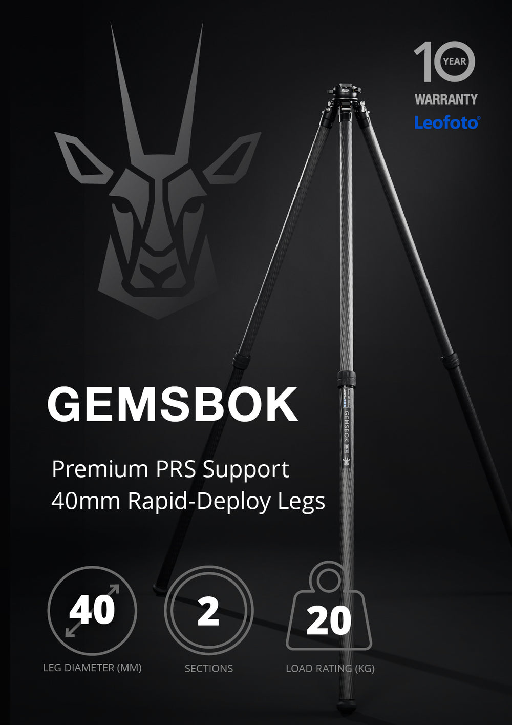 Leofoto Gemsbok Rapid Deploy Carbon Fiber Rifle Sports Tripod Kit