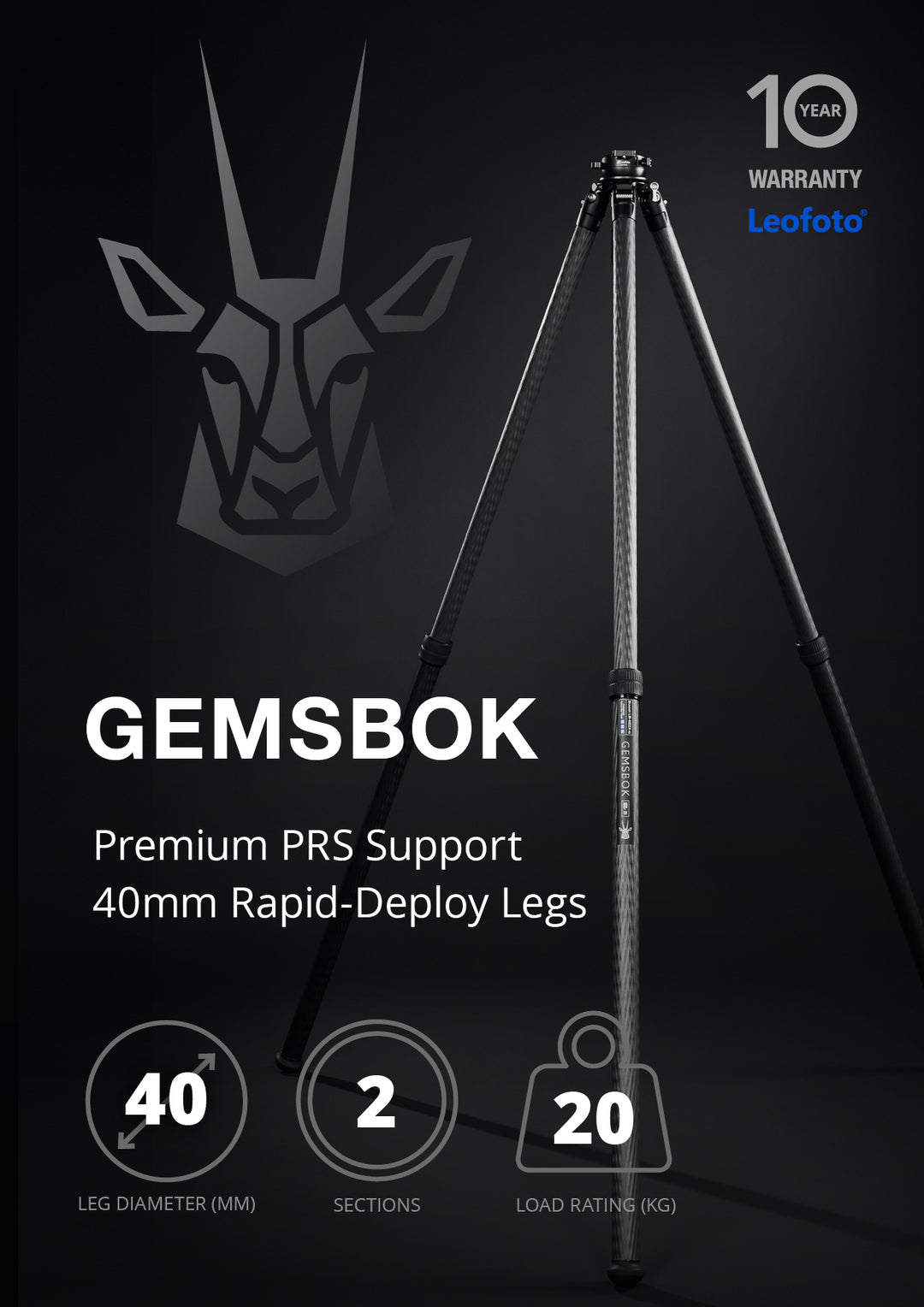 Leofoto Gemsbok Rapid Deploy Carbon Fiber Rifle Sports Tripod Kit