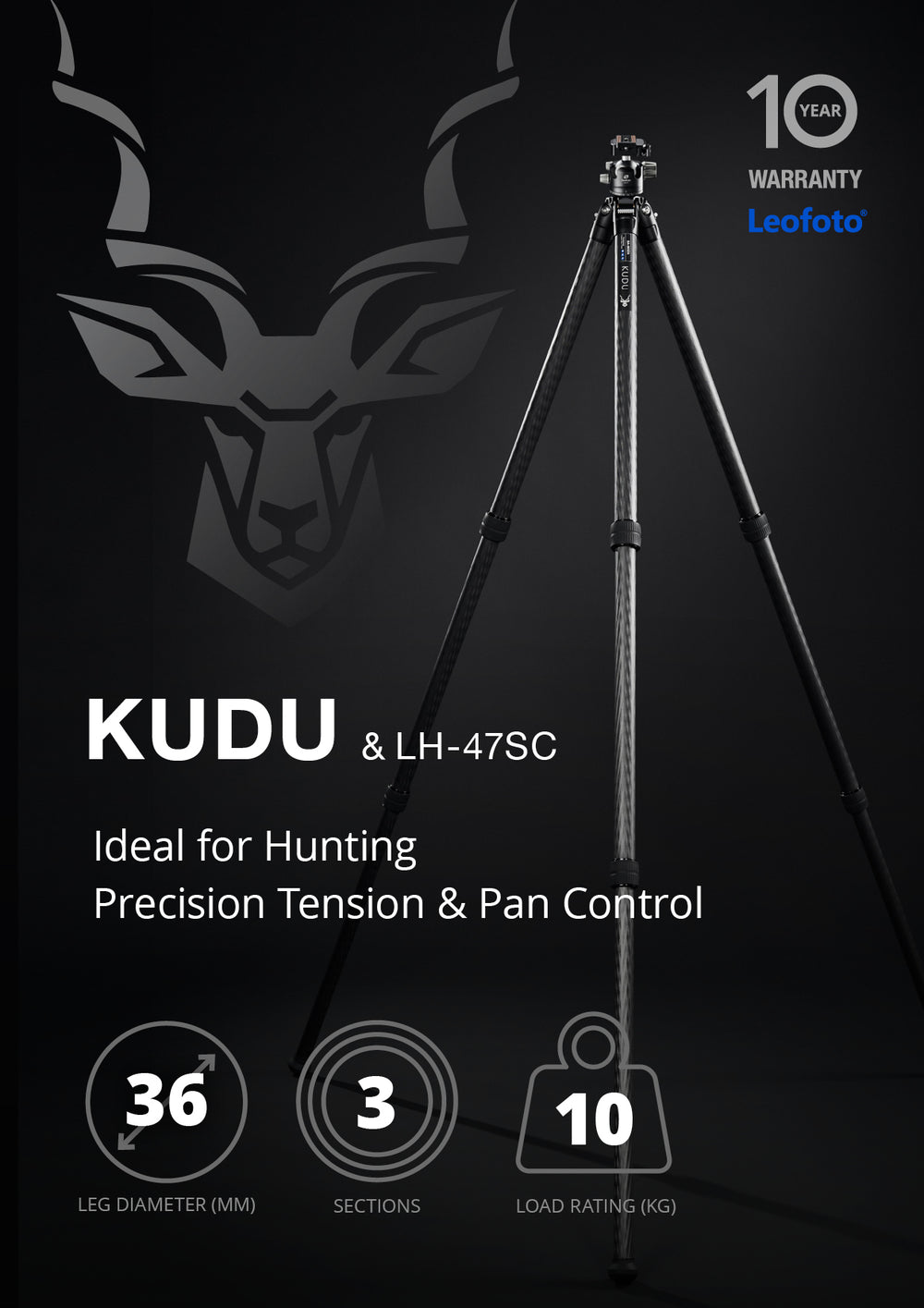 Leofoto Kudu + LH-47SC Carbon Fiber Rifle Sports Tripod Kit
