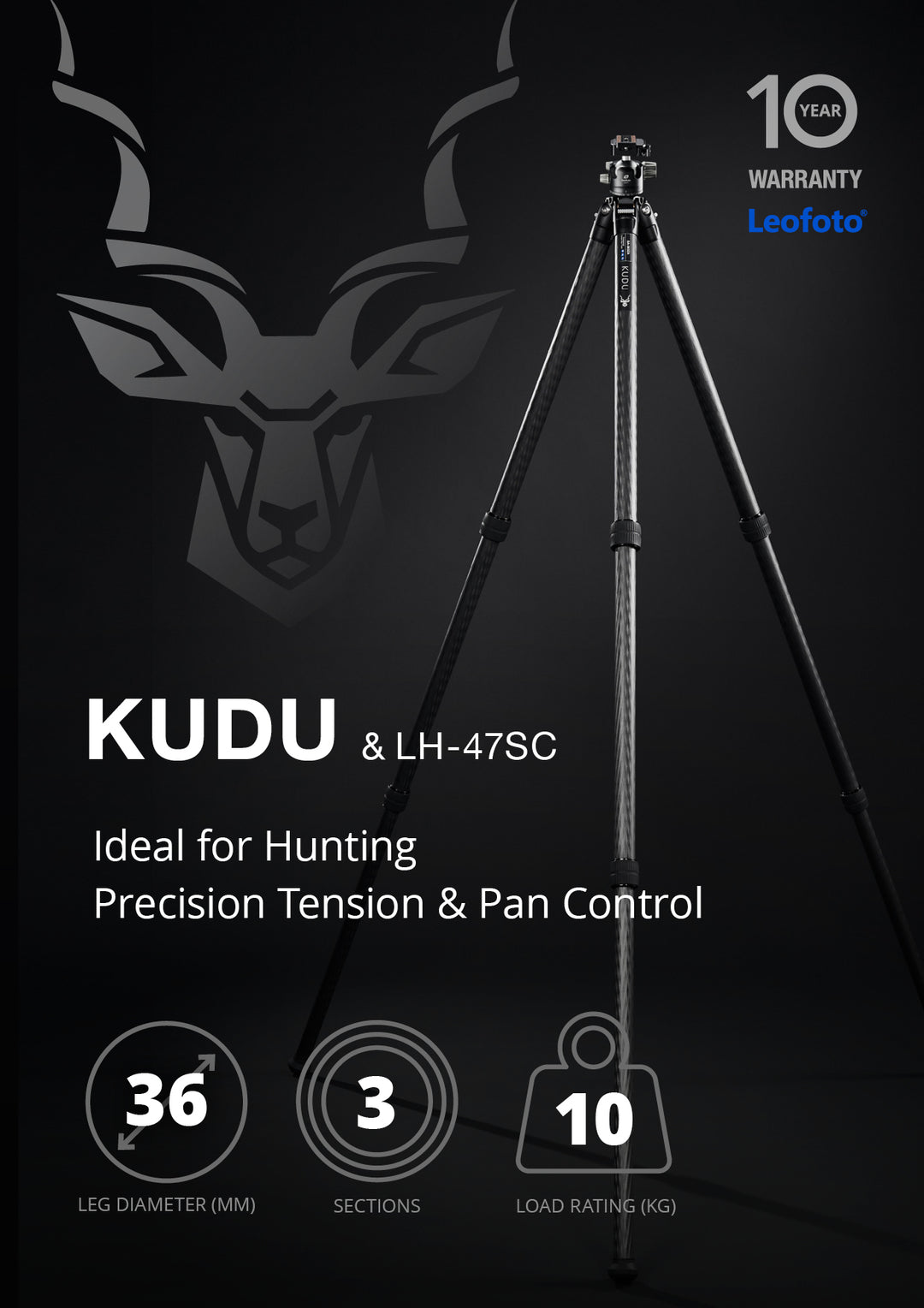 Leofoto Kudu + LH-47SC Carbon Fiber Rifle Sports Tripod Kit