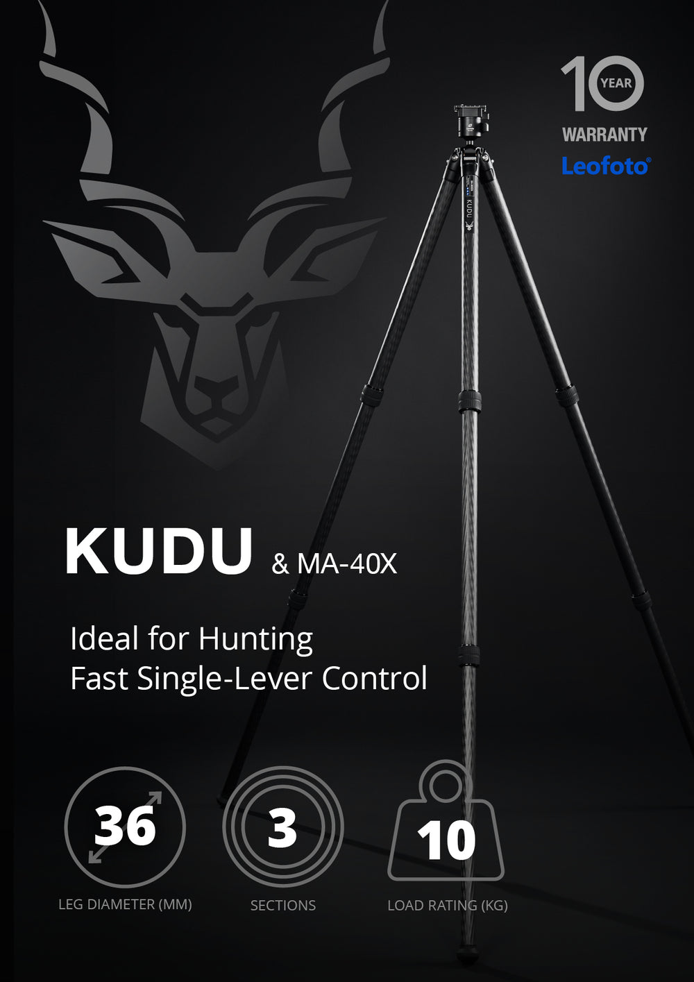 Leofoto Kudu + MA-40X Carbon Fiber Rifle Sports Tripod Kit