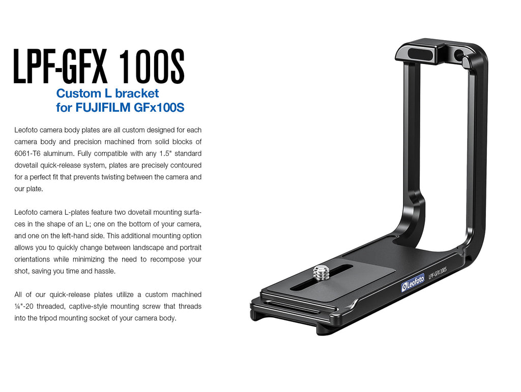 Leofoto LPF-GFX-100S L-Bracket for Fujifilm GFX 100S/GFX 50SII