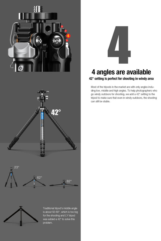 Leofoto LY-224C + LH-25 Carbon Fiber Tripod Kit
