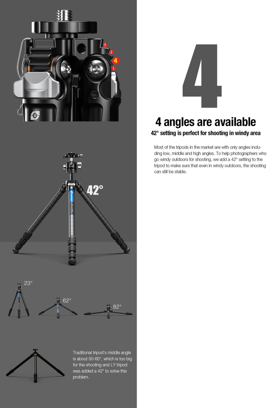 Leofoto LY-254C + LH-30 Carbon Fiber Tripod Kit