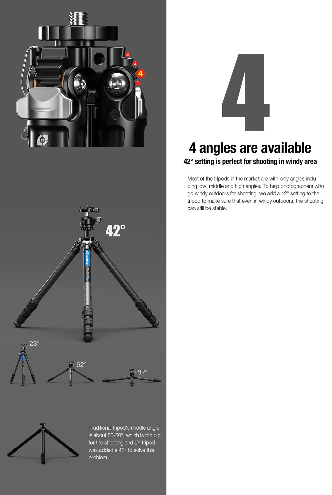 Leofoto LY-284C + LH-30 Carbon Fiber Tripod Kit