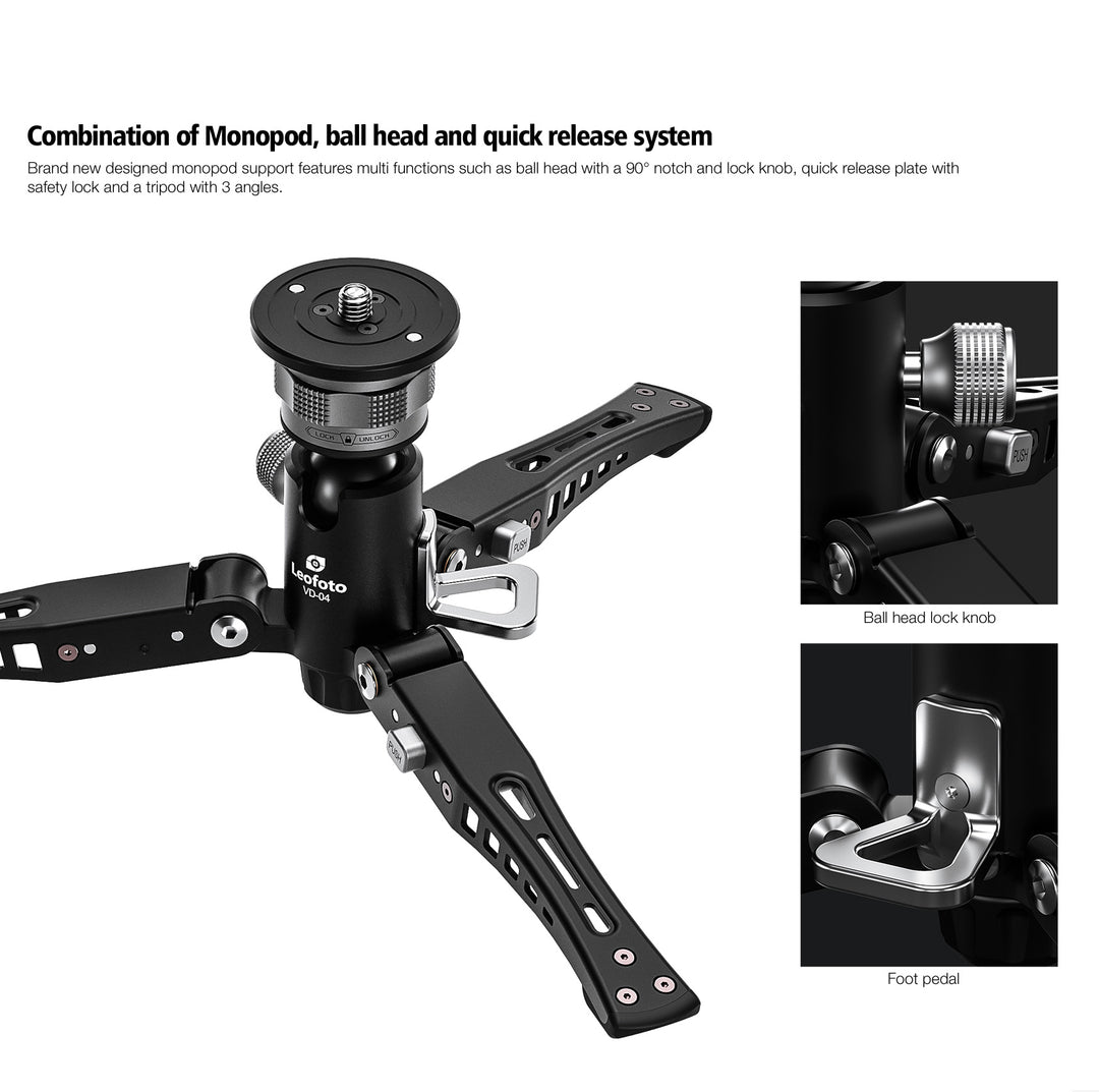 Leofoto MF-324C + BV-10 + VD-04 Carbon Fiber Monopod