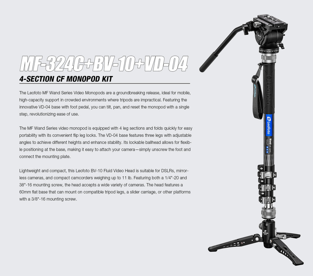 Leofoto MF-324C + BV-10 + VD-04 Carbon Fiber Monopod