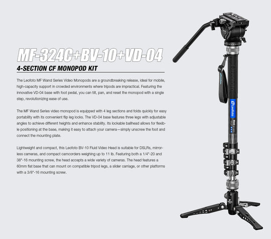 Leofoto MF-324C + BV-10 + VD-04 Carbon Fiber Monopod