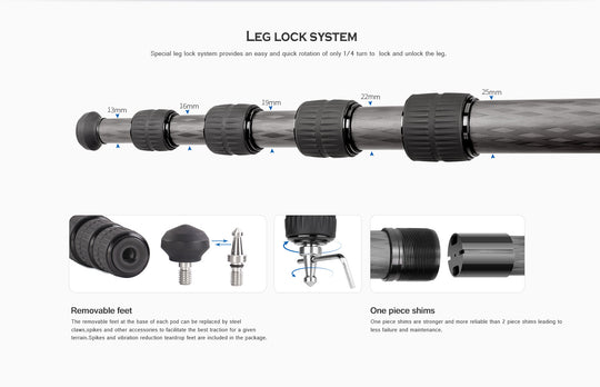 Leofoto Ranger Leveling LS-255CEX Carbon Fiber Tripod