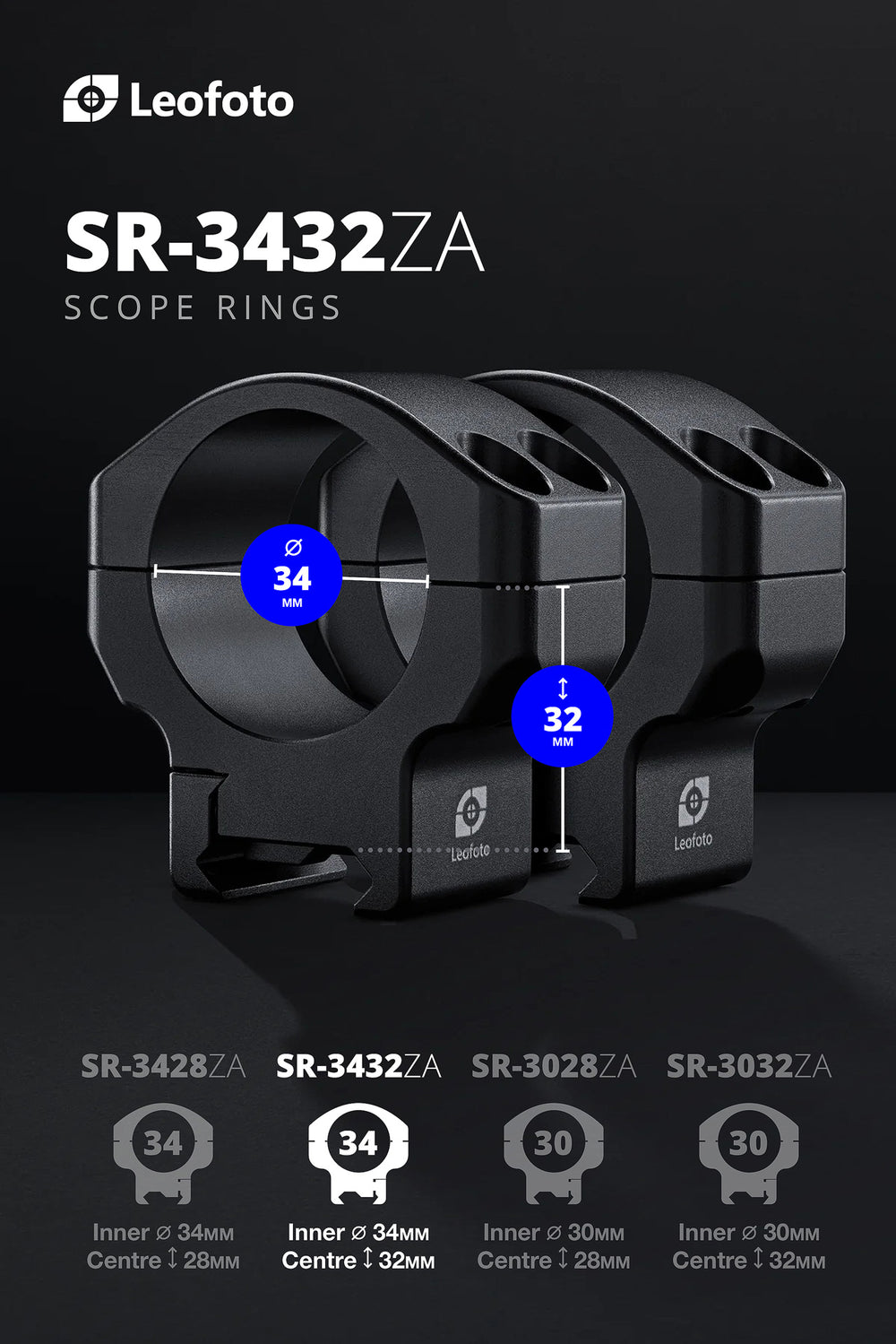 Leofoto SR-3432ZA Professional Scope Rings – 34 mm / 32 mm