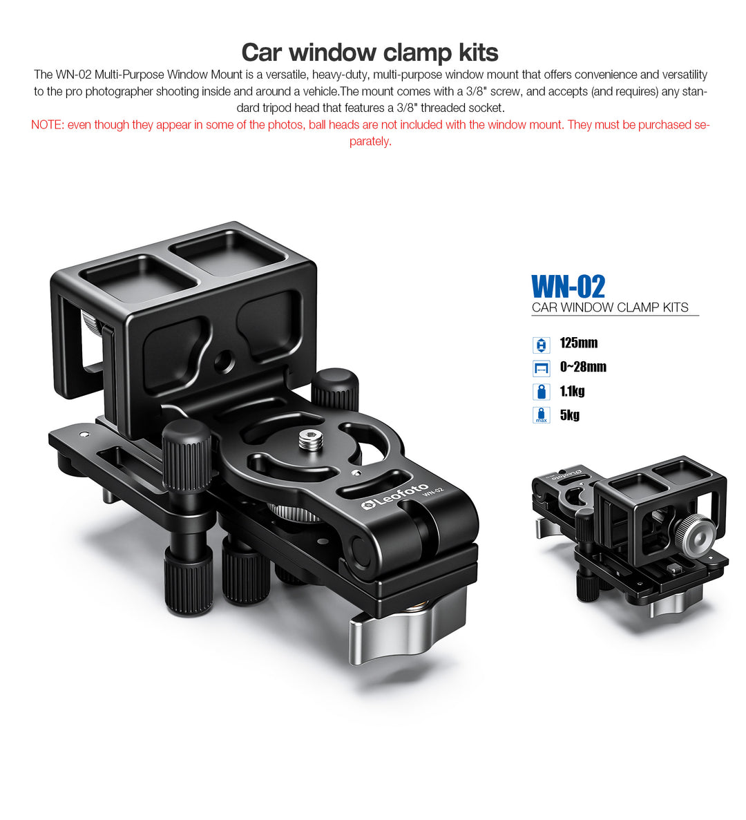 Leofoto WN-02 Car Window Clamp Kit