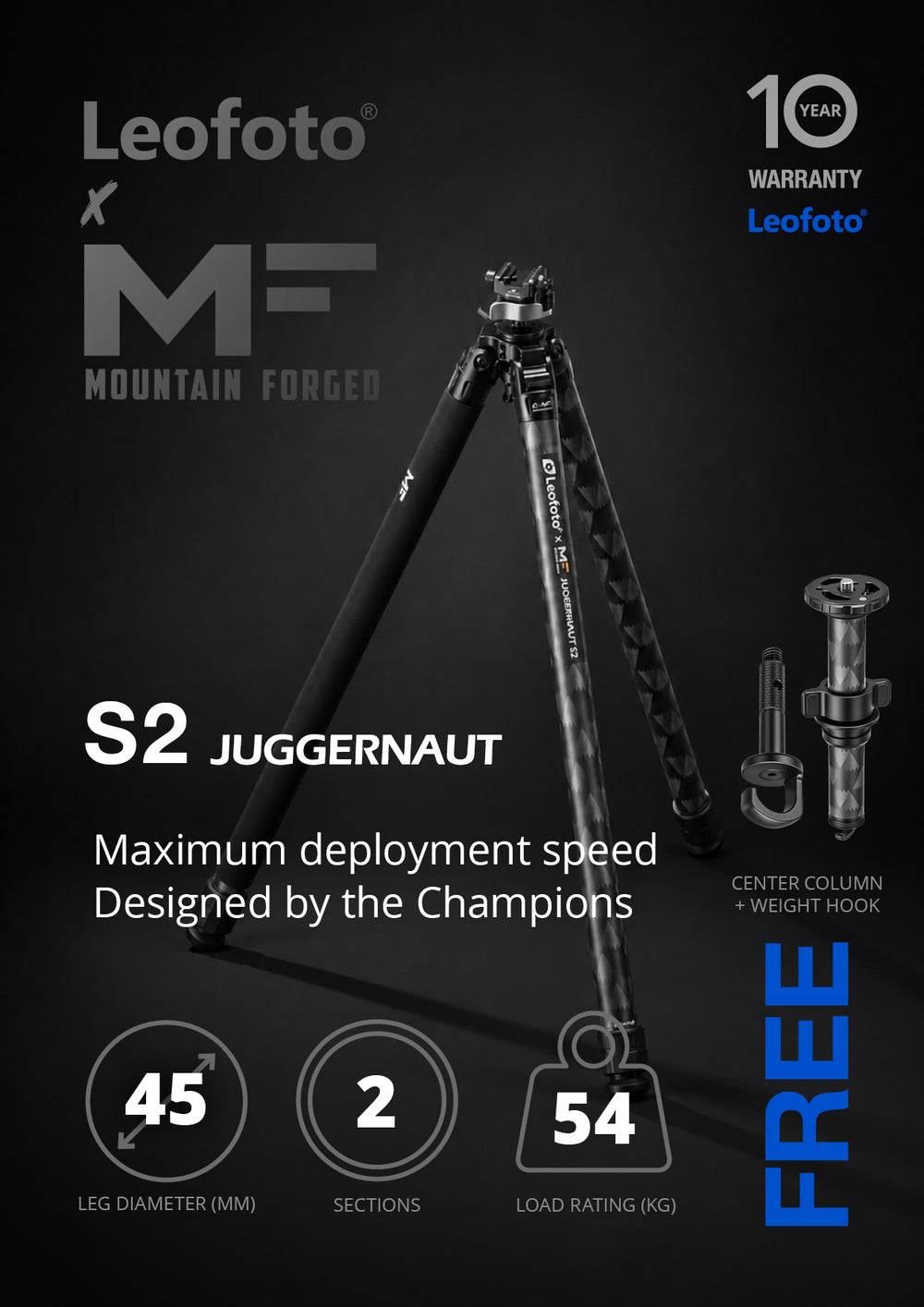 Leofoto X Mountain Forged Juggernaut S2 Carbon Fibre Rifle Sport Tripod Kit