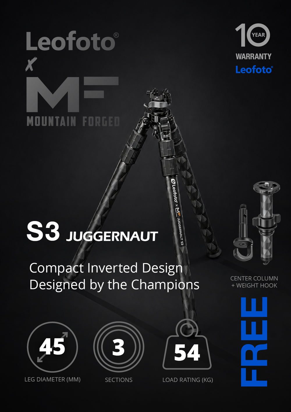 Leofoto X Mountain Forged Juggernaut S3 Carbon Fibre Rifle Sport Tripod Kit