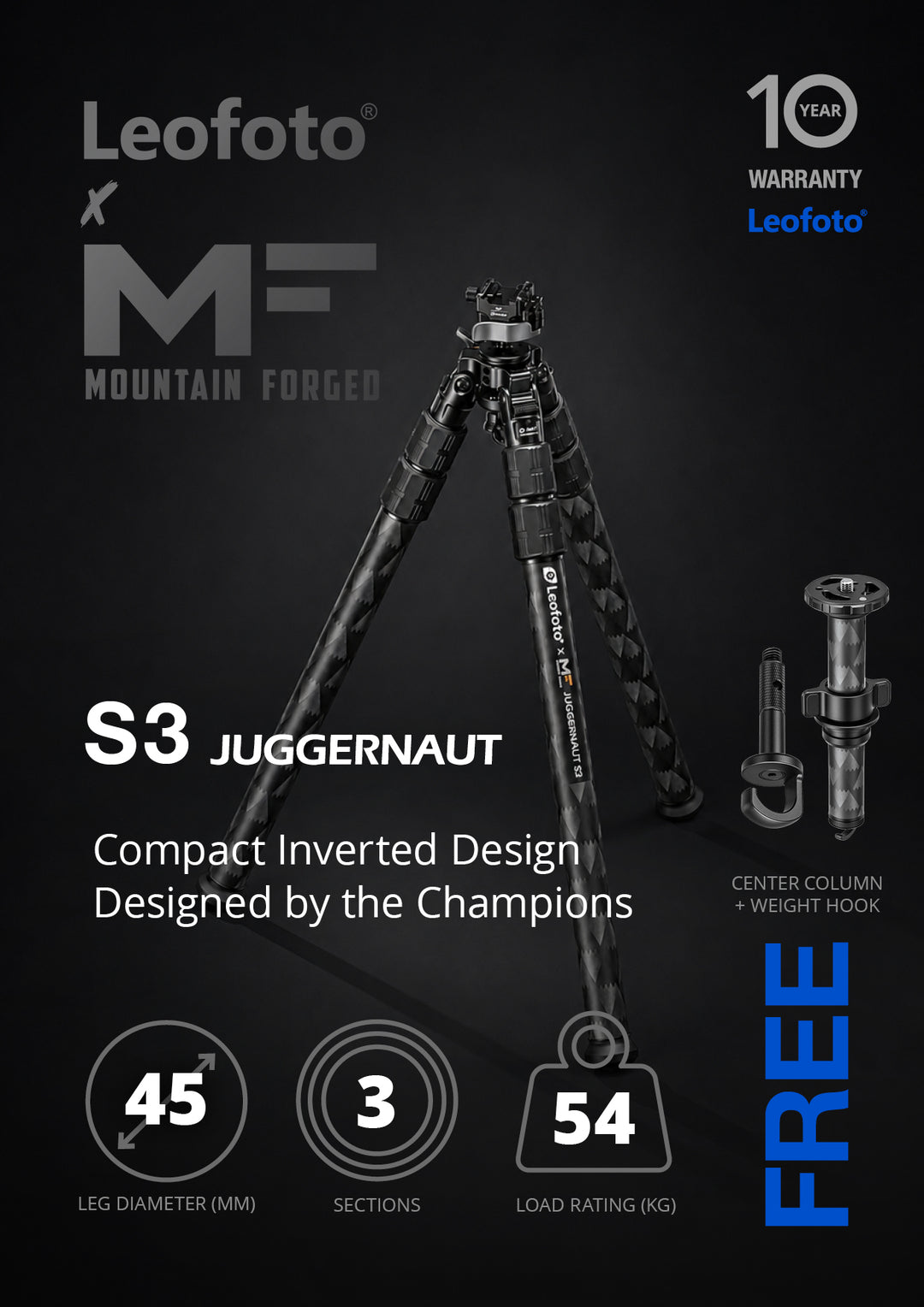 Leofoto X Mountain Forged Juggernaut S3 Carbon Fibre Rifle Sport Tripod Kit