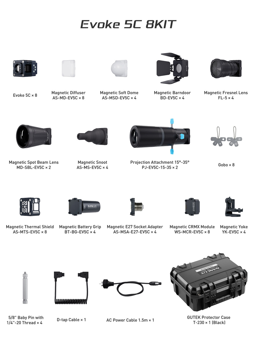 Nanlux Evoke 5C 8KIT – Full-Colour LED Spot Light, Eight-Light Kit