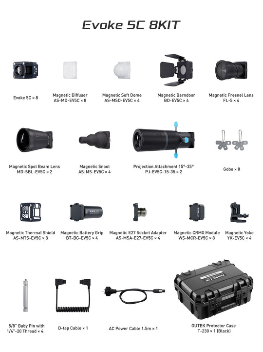 Nanlux Evoke 5C 8KIT – Full-Colour LED Spot Light, Eight-Light Kit