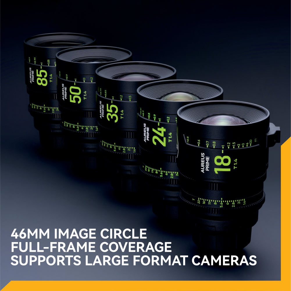 NiSi Aureus Prime Full Frame T1.4 Cinema Lens Kit – 18mm, 24mm, 35mm, 50mm, 85mm + Hard Case (PL Mount)