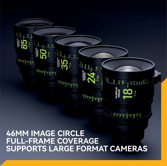 NiSi Aureus Prime Full Frame T1.4 Cinema Lens Kit – 18mm, 24mm, 35mm, 50mm, 85mm + Hard Case (PL Mount)