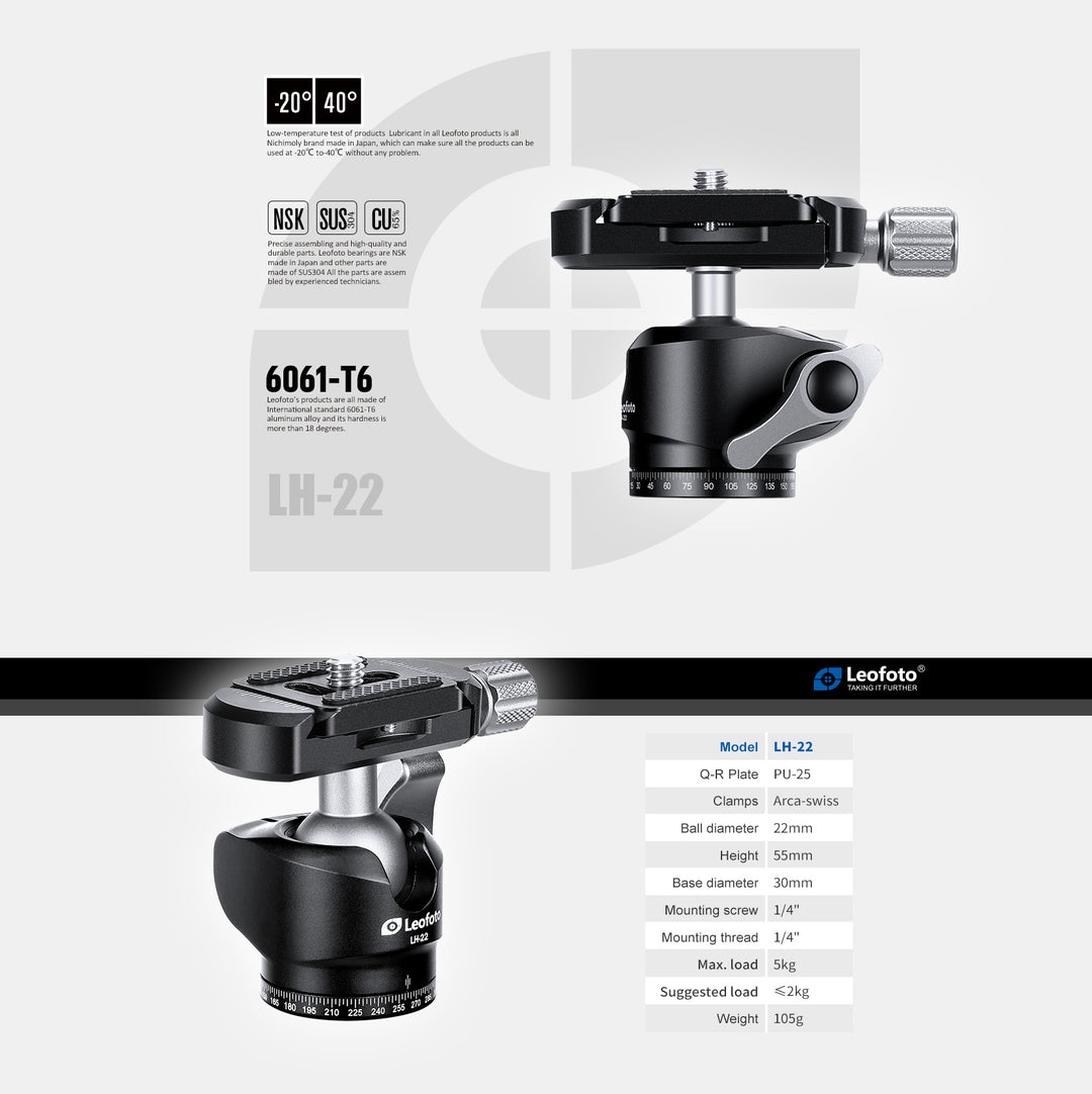 Leofoto LH-22 Low Profile Ballhead