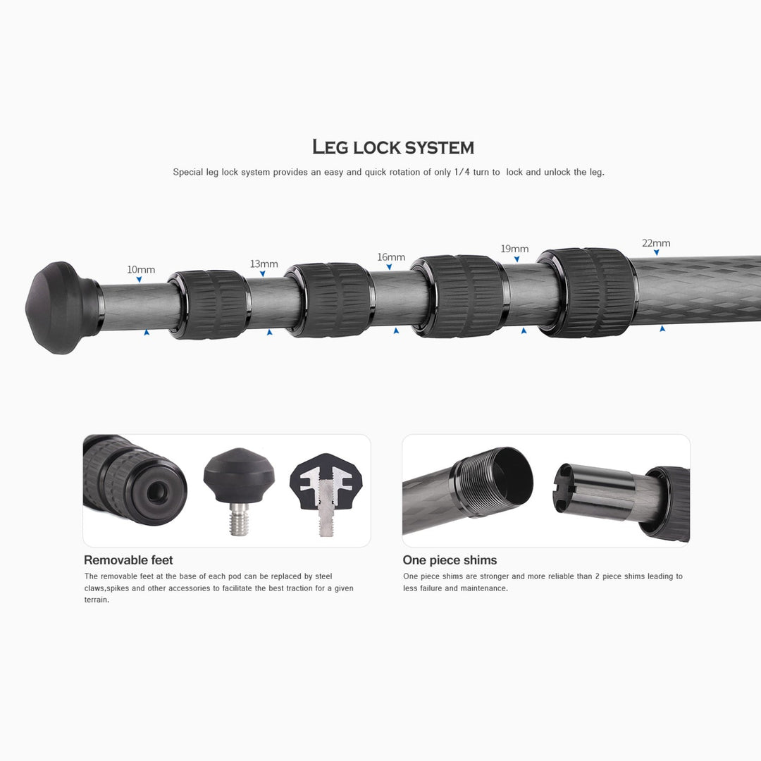 Leofoto Ranger LS-225C + LH-25 Carbon Fiber Tripod Kit-