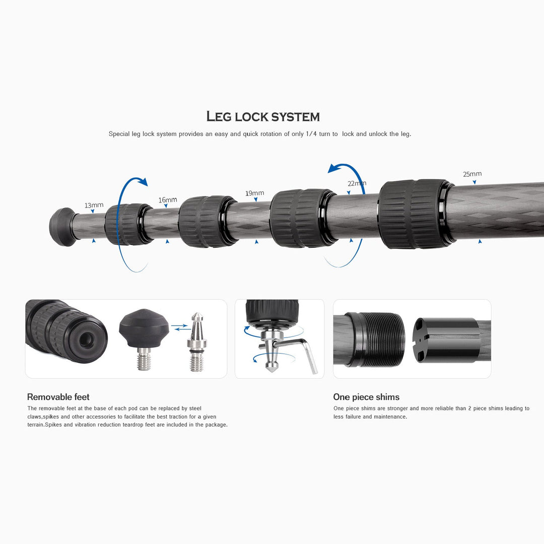Leofoto Ranger LS-255C + LH-30 Carbon Fiber Tripod Kit-