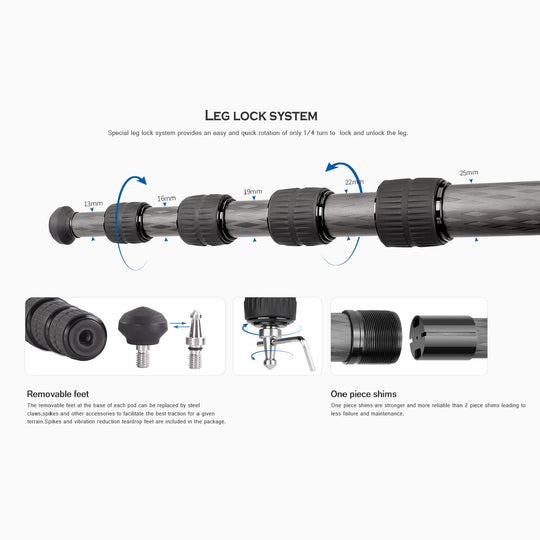 Leofoto Ranger LS-255C + LH-30 Carbon Fiber Tripod Kit-
