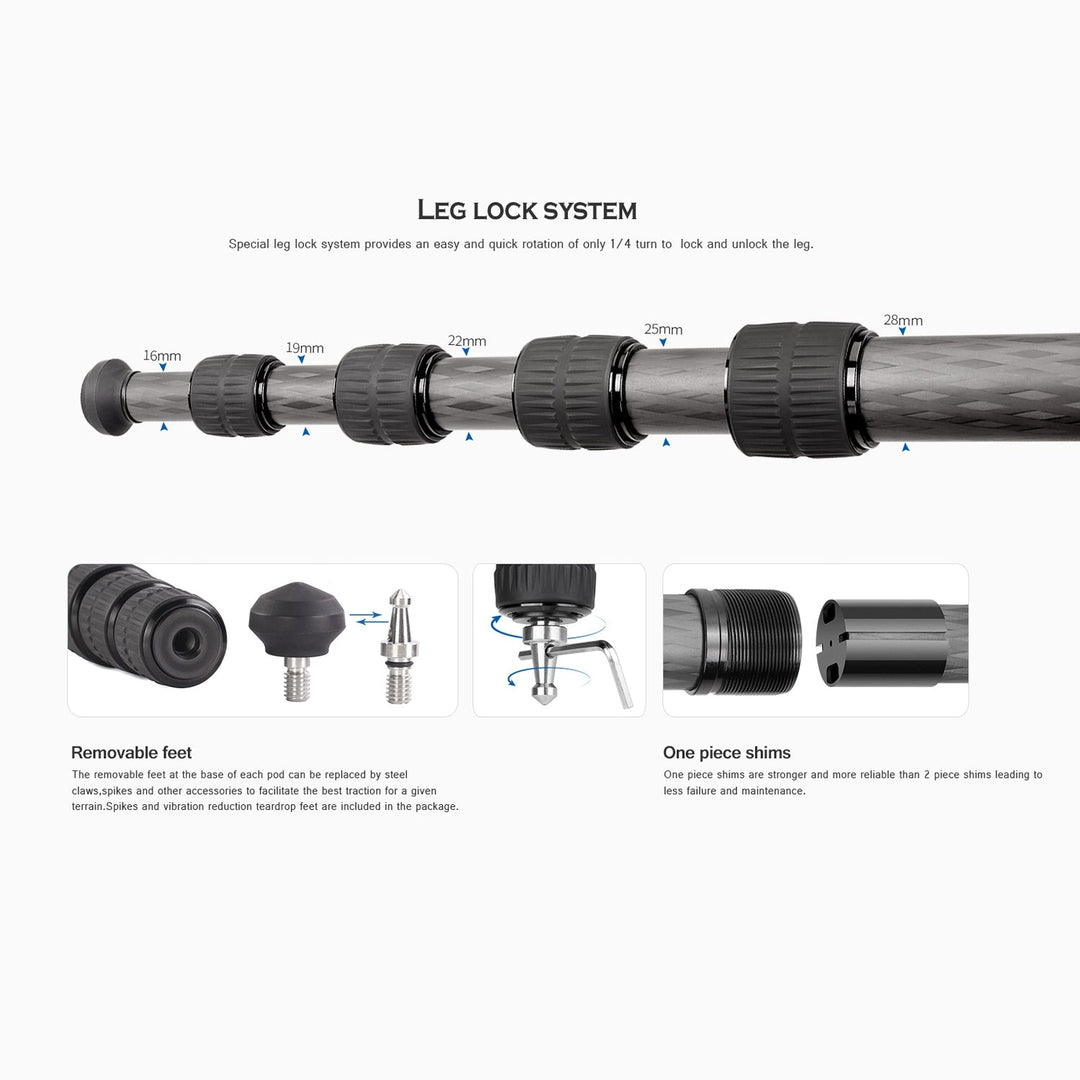 Leofoto Ranger Leveling LS-285CEX Carbon Fiber Tripod-