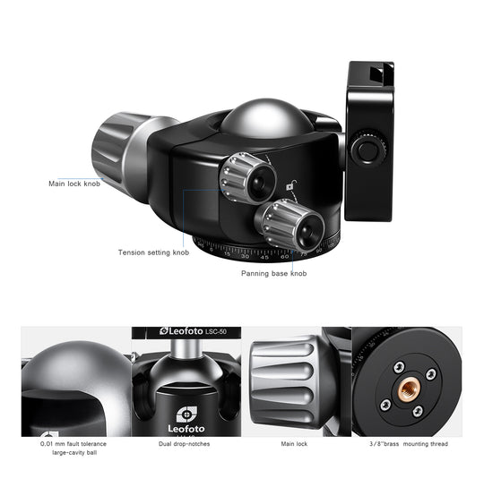 Leofoto LH-40SC Low Profile Ballhead  with Dual Profile Picatinny/Arca Clamp