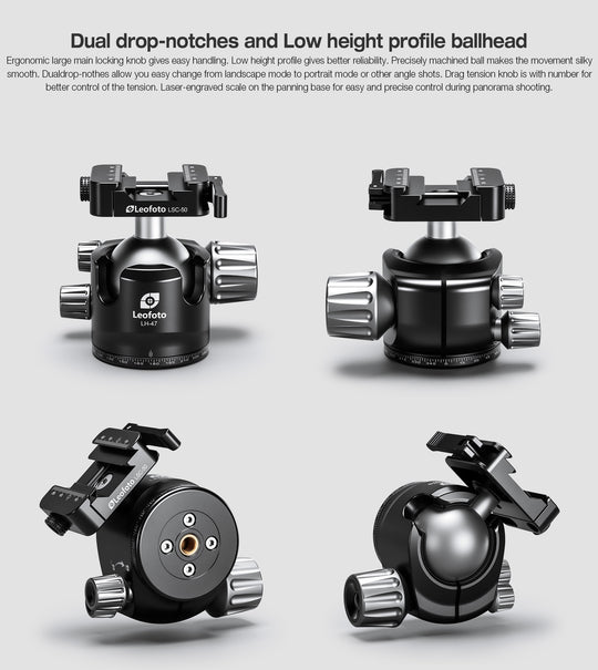 Leofoto LH-47SC Low Profile Ballhead  with Dual Profile Picatinny/Arca Clamp